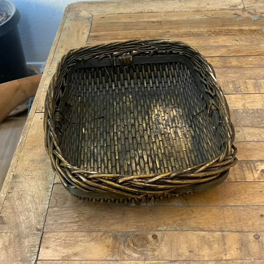 Vintage Chinese Hand Woven Willow Large Basket Rectangle 15